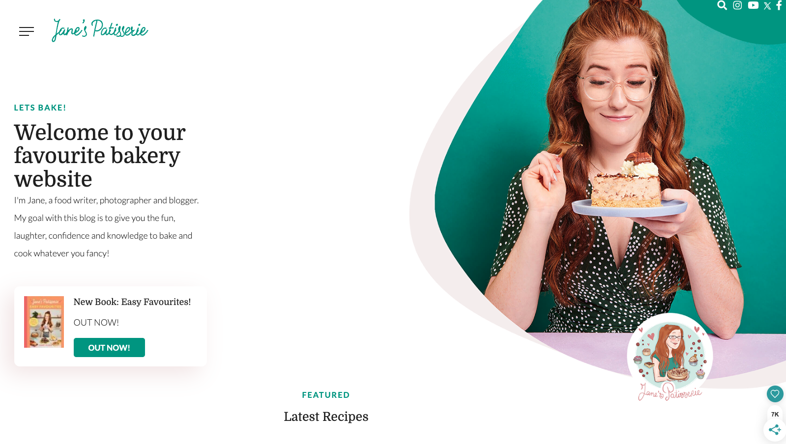 Portrait of Jane Dunn, food blogger, smiling while holding a slice of cake, representing her approachable and personal blog brand.